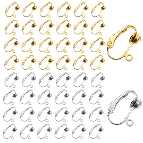 48 Stück Gold- und Silber-Clip-On-Ohrring-Konverter, leicht zu öffnende Schlaufen, verwandeln Ohrstecker und Ohrlöcher zu Clip-on für Damen und Herren von Naturahand