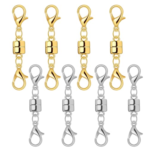 Doppel-Karabinerverschlüsse zur Schmuckherstellung, magnetische Schmuckverschlüsse und Verschlüsse, magnetische Verlängerung für Halskette, Armband und Fußkettchen, Gold und Silber, 8 Stück von Naturahand