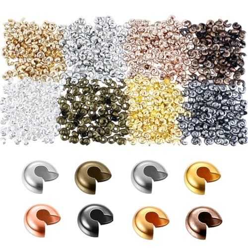 Quetschperlen für Schmuckherstellung, 4 mm, offen, halbrund, Knotenabdeckung, kleine Perlen für Schmuckherstellung, 8 Farben, 800 Stück von Naturahand