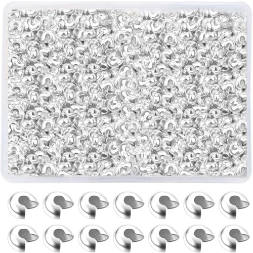 Quetschperlenabdeckungen für Schmuckherstellung, 4 mm, offen, halbrund, Knotenabdeckung, kleine Perlen für Schmuckherstellung, DIY, 800 Stück (Silber) von Naturahand