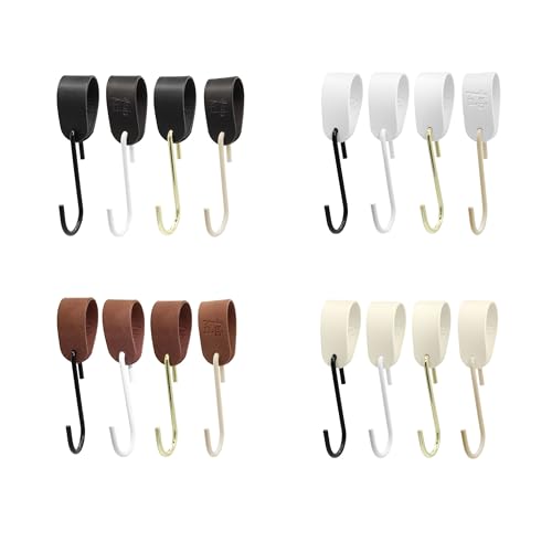 Garderobenhaken GARD Schlaufe mit S-Kleiderhaken | Lederschlaufe veganes PU-Leder | Dekoratives Lederband für Garderobenstangen, Kleiderständer, Lederriemen (braunes Band / schwarzer Haken, 3er Set) von Natural Goods Berlin