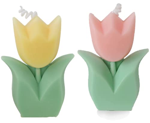 2 Stück Tulpenblumenförmige Kerzen, Heimdekoration, ästhetische Kerzen, Paraffin-Soja, flippige Duftkerze für Heimdekoration, Foto-Requisiten, Hochzeit, Geburtstag, Party-Geschenk (Rosa, Gelb) von NatureMan