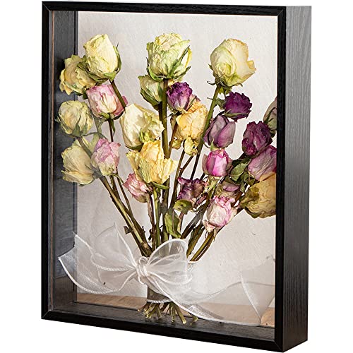 NatureMan Fotorahmen aus Holz, getrocknete Blumen, dekorativer schwebender Bilderrahmen, doppelseitiges Glas, für getrocknete Blumen, Kunsthandwerk (schwarz, 20,3 x 30,5 cm) von NatureMan