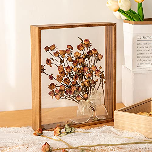 Bilderrahmen aus Holz, getrocknete Blumen, dekorativer schwebender Bilderrahmen, doppelseitiges Glas, für getrocknete Blumen, Kunsthandwerk (Walnussfarben, 20,3 x 30,5 cm) von NatureMan