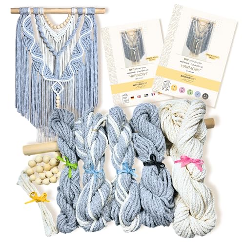 NatureNest Großes Makramee DIY Kit „Harmony“ – Wandbehang Komplettset mit zugeschnittenem Garn & Anleitung – Hellgrau/Naturweiß NatureNest Großes Makramee DIY Kit „Harmony“ – Wandbehang Komplettset mit zugeschnittenem Garn & Anleitung – Hellgrau/Naturweiß von NatureNest