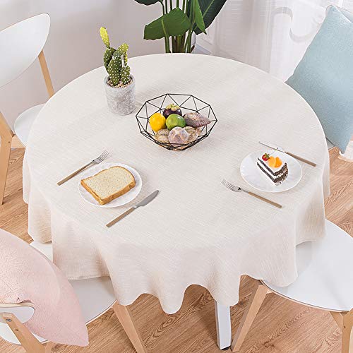 Baumwolle Leinen Tischdecke, Modernen Einfache Runden Esstisch Tischtuch tischwäsche, Textur Natürlichen Hohe Farbe Beige Durchmesser 180cm von Naturer