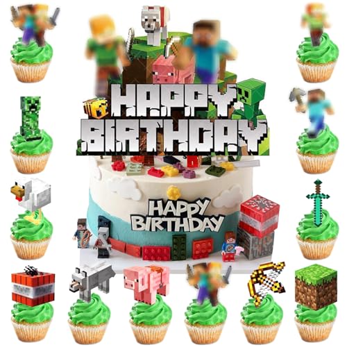26 Pieces Cake Cake Decoration Children's Birthday - Cake Decoration Set with Cake Topper and Cupcake Decoration for Theme Parties (Children's Motifs, Colourful, Reusable) von Natures Freefit