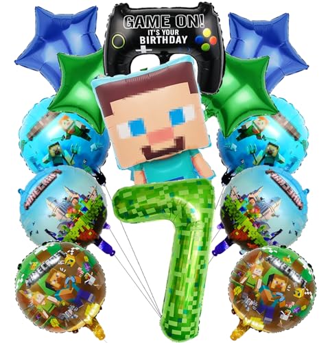 7Geburtstag Dekoration Set - 13-tlg. Pixel Ballon Party Pack für Jungen | Minecraft Gamer Geburtstagsbeutel, Luftballons & Deko für Kinderfest | Geschenkbeutel für 7 Jahre Jubiläum (7) von Natures Freefit