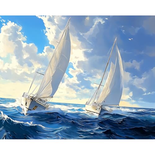 Natuyalo Malen nach Zahlen für Erwachsene und Anfänger, Segelboot, Acryl, einfaches Malen nach Zahlen, Ozeanlandschaft, Bastelsets für Erwachsene, geeignet für Heimdekoration, flammenlos, 40,6 x 50,8 von Natuyalo