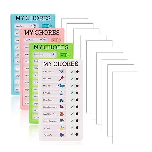 Naugan 4 Stück My Chores Checkliste Board Memo Kunststofftafel mit 10 abnehmbaren Kartons für Kinder Zuhause von Naugan