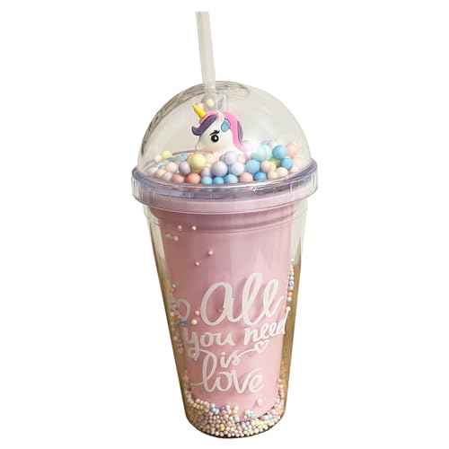 Naunna Hartplastikbecher mit Strohhalm, Becher mit Deckel und Strohhalm mit Einhorn-Design für Erwachsene oder Kinder, wiederverwendbare Kunststoff-Kaffeetasse, Doppelwand-Wasse Naunna Hartplastikbecher mit Strohhalm, Becher mit Deckel und Strohhalm mit Einhorn-Design für Erwachsene oder Kinder, wiederverwendbare Kunststoff-Kaffeetasse, Doppelwand-Wasse von Naunna