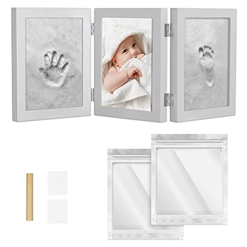 Navaris Baby Bilderrahmen mit Gipsabdruck - 220 x 170 x 22 mm Rahmen für Handabdruck Fußabdruck - Abdruckset für Hände und Füße - Fotorahmen von Navaris
