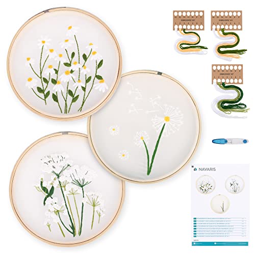 Navaris Garn Blumen DIY 3er Stickset - 3x Stickerei Set für Anfänger - Stickrahmen mit transparentem Blumen Design vorgedruckt - Stick Sets Vorlage Navaris Garn Blumen DIY 3er Stickset - 3x Stickerei Set für Anfänger - Stickrahmen mit transparentem Blumen Design vorgedruckt - Stick Sets Vorlage von Navaris