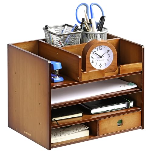 Navaris Schreibtisch Organizer Ablage aus Bambus - 33x24x26cm Ordnungssystem Briefablage aus Holz - für Tisch Büro Schreibtisch - leicht zu reinigen von Navaris