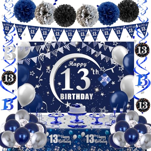 13. Geburtstag Dekorationen für Jungen Mädchen, Blau und Silber 13. Geburtstag Banner Hintergrund Luftballons, Happy 13 Bday Dekorationen Teenager Junge Banner Tischdecke Dreieck Flagge, 13 Geburtstag 13. Geburtstag Dekorationen für Jungen Mädchen, Blau und Silber 13. Geburtstag Banner Hintergrund Luftballons, Happy 13 Bday Dekorationen Teenager Junge Banner Tischdecke Dreieck Flagge, 13 Geburtstag von Navdrivl