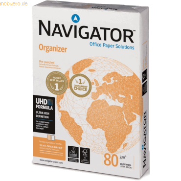 Navigator Kopierpapier Organizer A4 80g/qm 2-fach gelocht VE=500 Blatt von Navigator