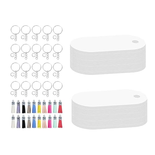 Großpackung mit 100 Sublimations-Schlüsselanhängern, Rohlinge mit Quasten und Biegeringen, handgefertigter Aluminium-Schlüsselanhänger-Anhänger von Navna
