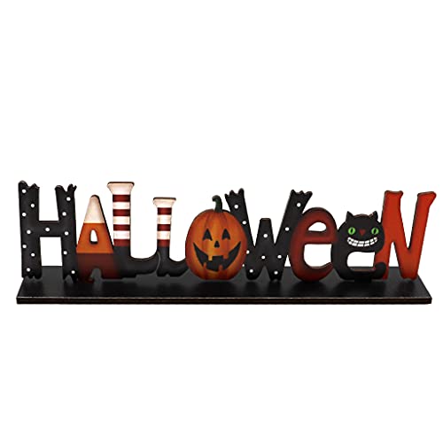 Halloween-Buchstaben aus Holz, Tischdekoration, Kürbis für Schild, Desktop-Ornament, Halloween-Holz-Tischdekoration von Navna