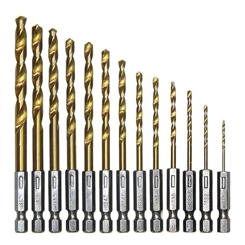 Navoys 13-teiliges Titanbeschichtetes Bohrer-Set, 6,35 mm Sechskantschaft, 1,5 mm - 6,5 mm Metallbohrer, mit praktischem Aufbewahrungshalter von Navoys