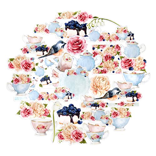 Navy Peony Classy Tea Party Stickers (31 Stück) | Blaue Lebensmittel- und Blumenaufkleber für Wasserflaschen | niedliche Aufkleber für Scrapbooking und Journals | Wasserdichte Aufkleber für Laptops von Navy Peony