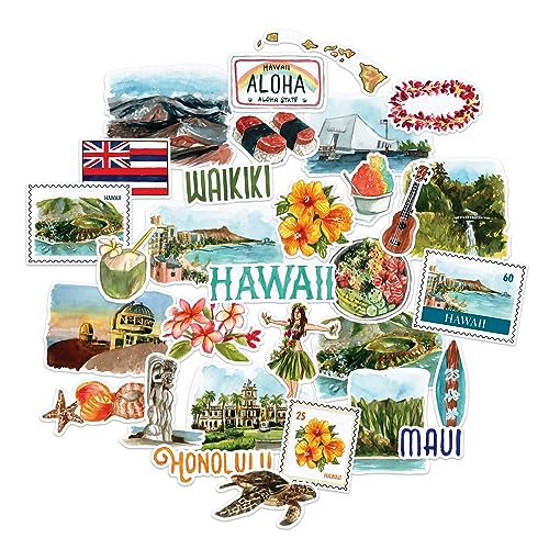Navy Peony Exotische Hawaii State Reiseaufkleber (31 Stück) – Aquarell Amerika Urlaubsaufkleber für Scrapbooking, Tagebücher von Navy Peony
