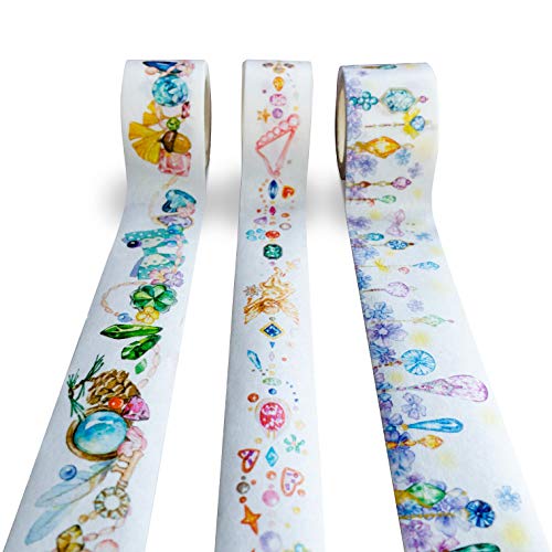 Navy Peony Funkelnde Edelsteine Washi-Tape (3 Rollen, 25 mm x 5 Meter) |Wasserfest, Wasserfarben, niedlich | Breites dekoratives Klebeband für Planer, Tagebücher, oder Sammelalben von Navy Peony