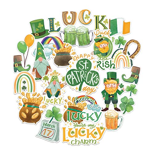 Navy Peony Glückliche "St. Patrick's Day"-Aufkleber (30 Stück) – wasserfest, Irland-Motive, grüne Designs | Kinderaufkleber zum Basteln, für Wasserflaschen, Geschenke von Navy Peony