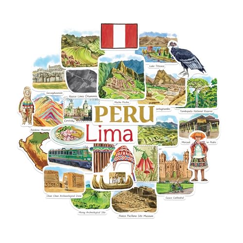Navy Peony Heiliges Peru Reiseset Aufkleber (28 Stück) – Aquarell, Machu Picchu, Lima, Peru-inspirierte Sticker für Tagebücher, Scrapbooks, Gepäck von Navy Peony