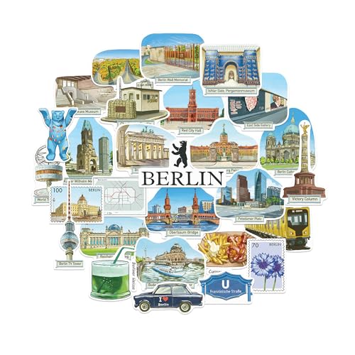 Navy Peony Ikonische Berlin Reise-Sticker (28 Stück) – Gouache-Stil, Deutschland, Städte-Thema Sticker für Scrapbooks, Journals, Laptops von Navy Peony