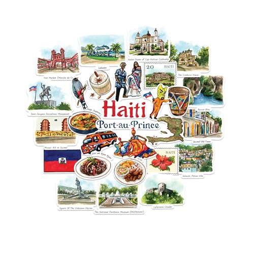 Navy Peony Legendäre Haiti-Reise-Sticker (28 Stück) – Handillustrierte, karibische, haitianisch-inspirierte Aufkleber für Journale, Scrapbooks und Gepäck von Navy Peony