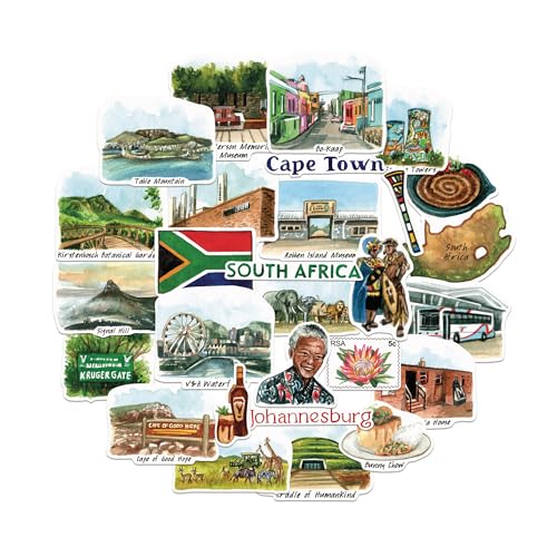 Navy Peony Majestätische Südafrika-Reisesticker (28 Stück) – Handillustriert, Kapstadt, Afrikanisch-Themen-Aufkleber für Tagebücher, Scrapbooks, Gepäck von Navy Peony