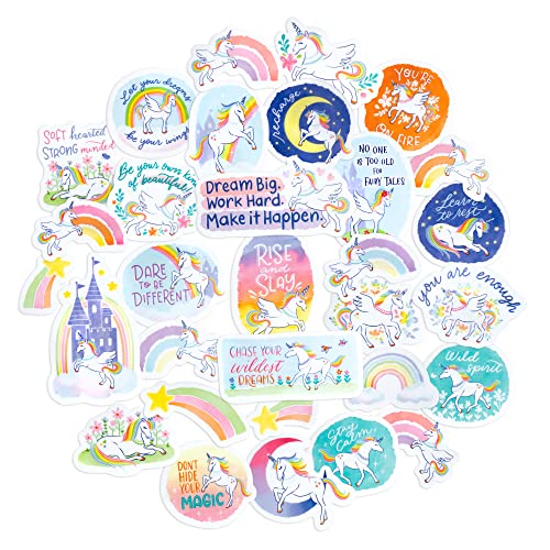 Navy Peony Verspielte Märchenhafte Einhorn-Sticker für Erwachsene (31 Stück) – Inspirierend, Wasserdicht, Elegant | Einhorn-Zitat-Sticker für Journals, Scrapbooks & Wasserflaschen von Navy Peony