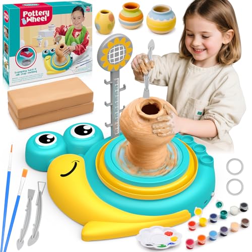 Naxudcoo Töpferscheibe für Kinder: Töpferei Malerei Kit Spielzeug Alter 6-12, Ton Bildhauerei Werkzeuge mit 1,7 lb lufttrockene Ton, Geschenke für 6 7 8 9 10 11 12 Jahre alten Jungen Mädchen von Naxudcoo
