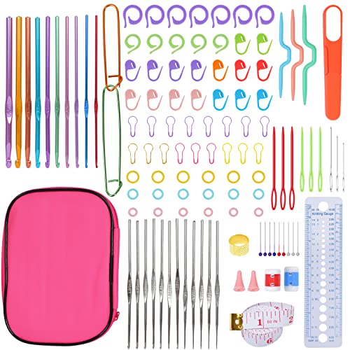 Nayira Häkelnadel Set 100 Stück, Strickzubehör, Häkelset für Anfänger mit Etui, mehrfarbige Aluminium-Stricknadeln, Nähwerkzeuge, Häkelzubehör mit tragbaren Tasche Nayira Häkelnadel Set 100 Stück, Strickzubehör, Häkelset für Anfänger mit Etui, mehrfarbige Aluminium-Stricknadeln, Nähwerkzeuge, Häkelzubehör mit tragbaren Tasche von Nayira