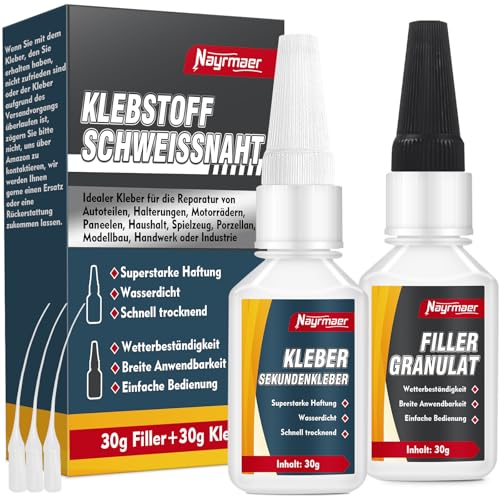 Nayrmaer 2K Sekundenkleber Extra Stark mit Filler, Wasserfest Schweißnaht Kleber für Kunststoff, Gummi, Stein, Keramik, Metall, Holz uvm. von Nayrmaer