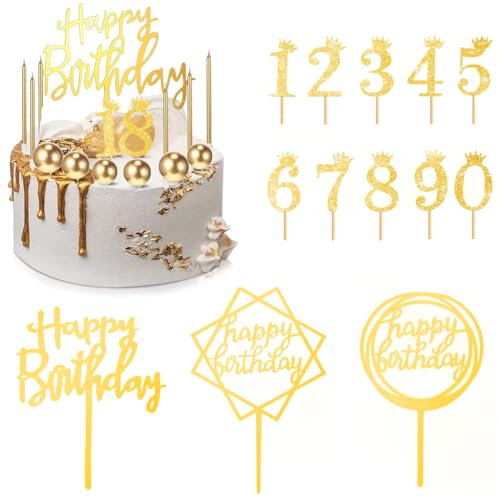 Nayyana 13-teiliges Tortenaufsatz-Set, Gold Kuchendekorationen, Acryl-Kuchenaufsatz, Gold Zahlen 0–9, Kronen-Kuchenaufsatz, Kucheneinsatz, Aufsätze für Geburtstagskuchen (gold) von Nayyana