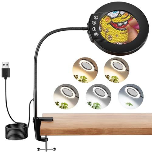 Nazano 10X Lupe mit Licht und Ständer, 5 Einstellbare Farben und 5 Helligkeitsstufen, Hände frei Flexible Schwanenhals Lupe，Lupenleuchte für Diamond Painting Zubehör Lesen Malen Nähen Naharbeit von Nazano