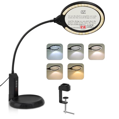 Nazano Lupe mit Licht und Ständer, 5 Beleuchtungsmodi, stufenlos, dimmbar, 2-in-1 Schreibtischlampe und Klemme, Lupenleuchte, 8-Fach beleuchtet, als Diamond Painting, Lupenlampe für Lesen, Hobby von Nazano