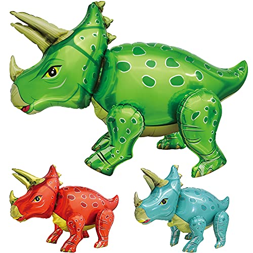 3 Stück stehender lebendiger 3D-Dinosaurier-Ballon für Party-Dekorationen, Montage Triceratops mit beweglichen Gliedmaßen Dschungel-Party-Ballon für Jungen-Geschenk von Nballoon