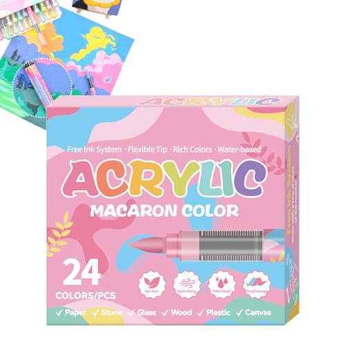 Nbbwwu Acryl-Marker – 24 Farben, Farbmarker für Leinwand, wasserbasiert, weiche Spitze, lichtbeständig, Graffiti-Pinsel für Schuhe, Holzbearbeitung, Leder, Stoff, Design, Beschilderung, Metall Nbbwwu Acryl-Marker – 24 Farben, Farbmarker für Leinwand, wasserbasiert, weiche Spitze, lichtbeständig, Graffiti-Pinsel für Schuhe, Holzbearbeitung, Leder, Stoff, Design, Beschilderung, Metall von Nbbwwu