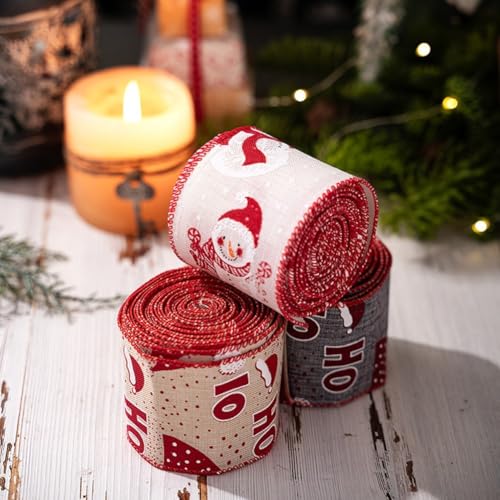 Blumen- und Baumschmuck-Weihnachtsband mit festlichem Druck, entworfen mit Leinen und Draht zum einfachen Formen und Dekorieren von Kränzen, Girlanden und Urlaubsprojekten (weiß) von NbgrvB