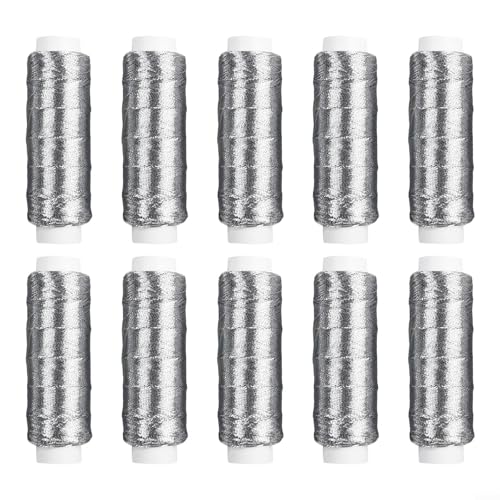 Handgefertigte Nähgarn-Kollektion, 10 Spulen mit je 200 m, ideal für Stickerei, Quilten und Nähprojekte von Kleidungsstücken (10 Silber) von NbgrvB