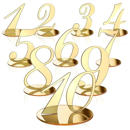 Nchdewui 10-Stück Tischnummer, Acrylschilder Hochzeit, Tischzahlen Hochzeit für Hochzeit, Empfang, Geburtstag, Bankett, Jahrestag, Party, Restaurants, CaféS, Dekorationen (Gold) von Nchdewui