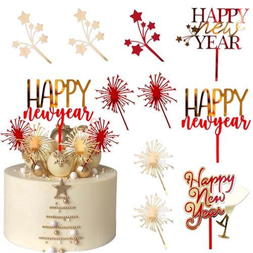 10 Stück Happy New Year Cake Toppers Silvester Party Supplies Gold Rot Feuerwerk Stern Kelch Silvester 2025 Cupcake Topper Dekorationen für Silvester Feiertage Party Dekorationen 10 Stück Happy New Year Cake Toppers Silvester Party Supplies Gold Rot Feuerwerk Stern Kelch Silvester 2025 Cupcake Topper Dekorationen für Silvester Feiertage Party Dekorationen von Ncozwo