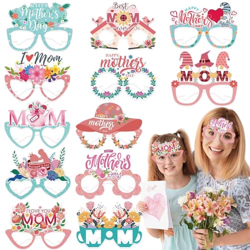 12 Stück bunte Blumen Happy Mother's Day Papierrahmen Gläser Best Mom Ever Brillen Foto Booth Requisiten I Love You Mom Brille Zubehör für Muttertag Geburtstag Party Favor von Ncozwo