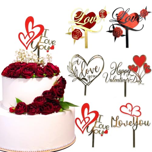 6 Stück Herz Love Acryl Tortenaufsätze rote Rose I Love You Cake Toppers Happy Valentine's Day Cake Decors for Baking Happy Engagement Anniversary Wedding DIY Cupcake Decoration Supplies 6 Stück Herz Love Acryl Tortenaufsätze rote Rose I Love You Cake Toppers Happy Valentine's Day Cake Decors for Baking Happy Engagement Anniversary Wedding DIY Cupcake Decoration Supplies von Ncozwo