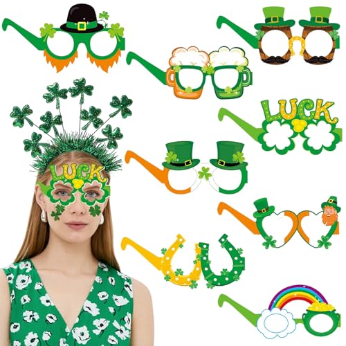 Ncozwo 8 Stück St. Patrick's Day Brillen Foto-Requisiten irisches grünes Kleeblatt Koboldhut Bierfass Bart Glück Party Papiergläser Foto-Requisite Happy St. Patrick's Day Party Favors Supplies Ncozwo 8 Stück St. Patrick's Day Brillen Foto-Requisiten irisches grünes Kleeblatt Koboldhut Bierfass Bart Glück Party Papiergläser Foto-Requisite Happy St. Patrick's Day Party Favors Supplies von Ncozwo