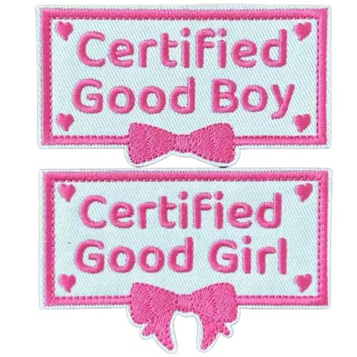 2 Stück zertifizierte Good Girl Boy Emboridered Pink Bow Tie Patches Lustige Niedliche Taktische Moral Patches für Rucksäcke Kleidung Hut Mädchen Jeans Trucker Hut Hundegeschirr Jungen von Ncyda