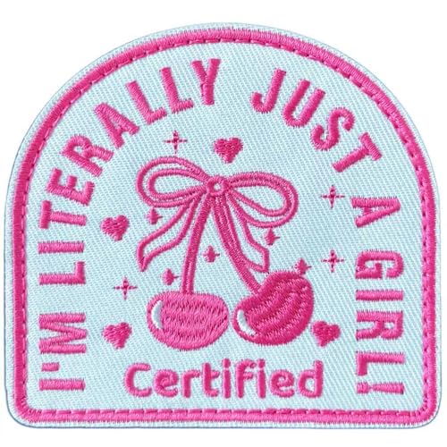 Ncyda Aufnäher mit Aufschrift "I'm Literally Just a Girl", bestickt, lustig, niedlich, rosa Kirschschleife, Herz, Design, Moral, Klettverschluss für Rucksäcke, Kleidung, Hüte, Jeans, Hundegeschirr von Ncyda