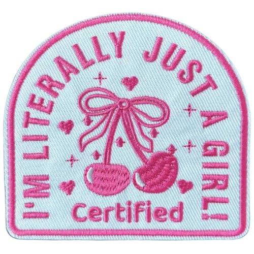Ncyda Aufnäher zum Aufbügeln oder Aufnähen mit Aufschrift "I'm Literally Just a Girl", lustig, niedlich, rosa Kirschschleife, Herz-Design, bestickte Aufnäher für Rucksäcke, Kleidung, Hüte, Jeans von Ncyda